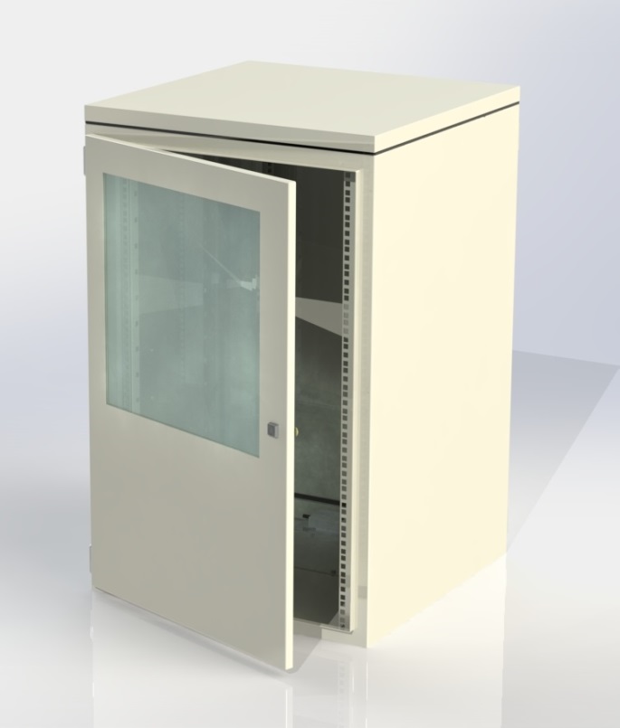rack enclosure with open glass windowed door