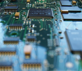 view along the surface of a printed circuit board