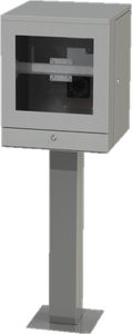 Pedestal mounted computer enclosure with monitor window