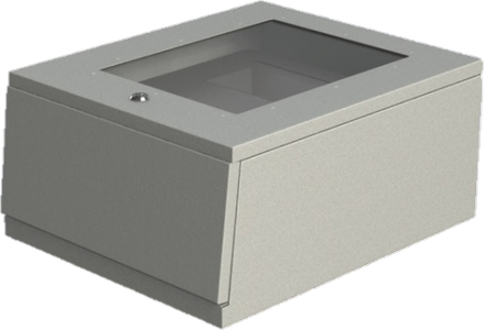 Metal desktop printer enclosure with windowed top